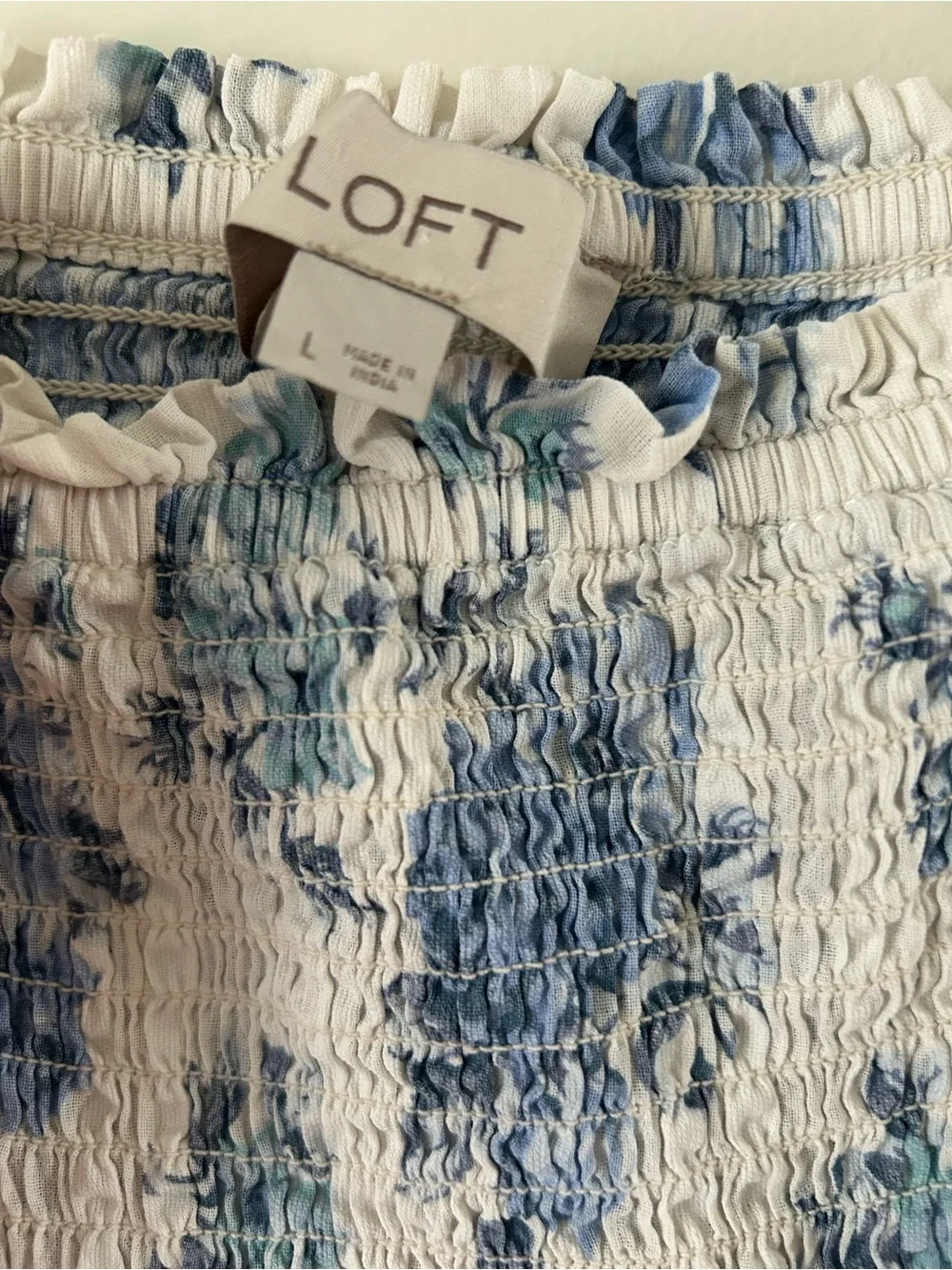 LOFT White Dress with Blue Floral Print